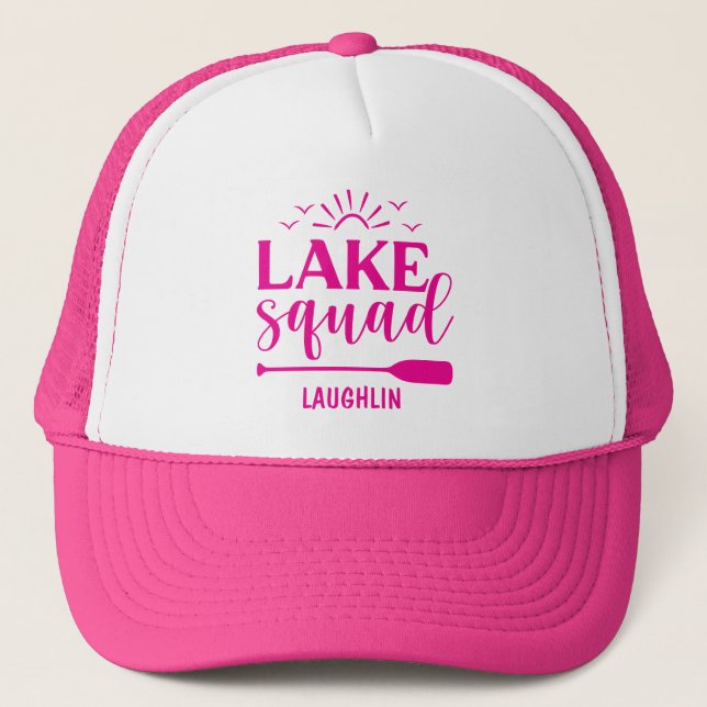 Custom Lake Squad Vibes Vacation Camping Camper Trucker Hat (Front)