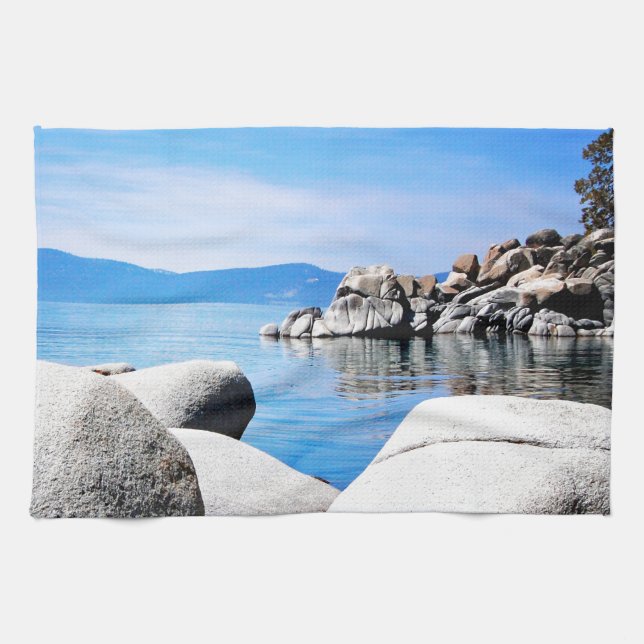 Custom Lake Tahoe Sand Harbor Photograph Kitchen Towel (Horizontal)