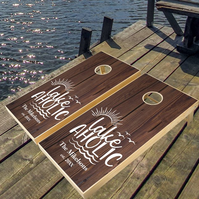 Custom Lakeaholic Funny Rustic Outdoor  Cornhole Set (Creator Uploaded)