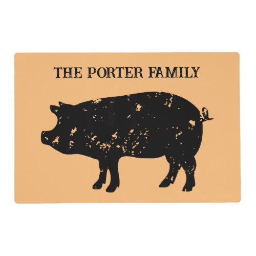 Custom laminated placemat with pig silhouette