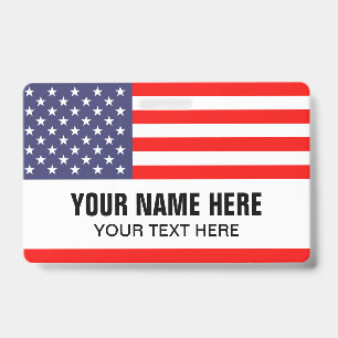 Custom lanyard name badge with United States flag