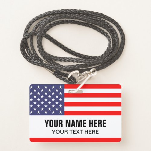 Custom lanyard name badge with United States flag