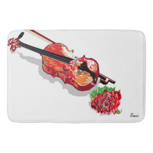 Custom Large Bath Mat Violin with a Rose