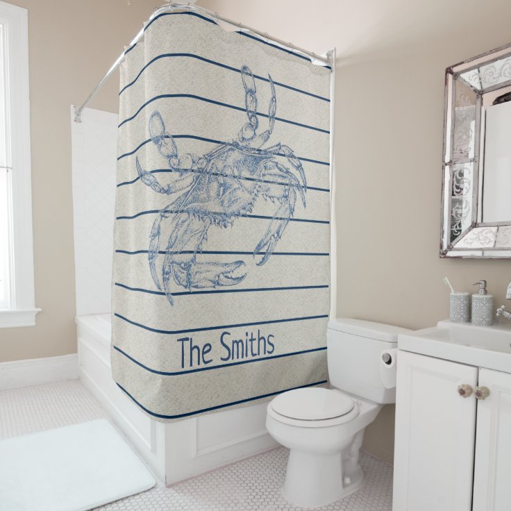 Custom Large Blue Crab Crustacean Illustration Shower Curtain Zazzle
