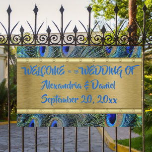 Custom Large Gold & Peacock Feather Welcome Etc. Banner