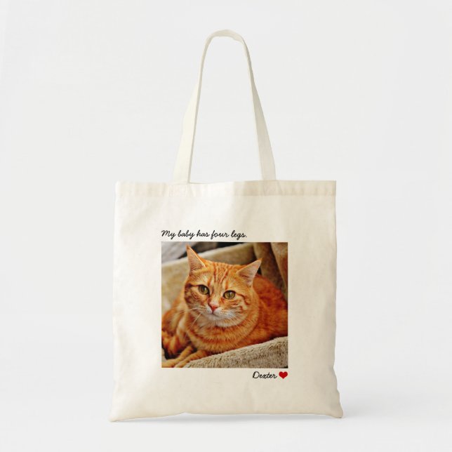 Custom Large Photo Personalized Cat Tote Bag (Front)