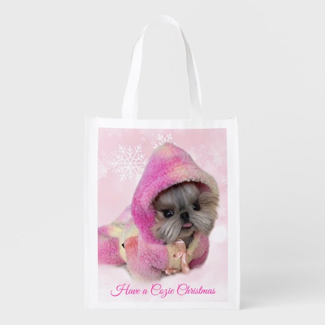 Custom Large Photo Personalized Dog Reusable Grocery Bag (Front)