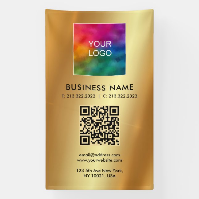 Custom Large Template Logo QR Code Glamour Gold Banner (Vertical)