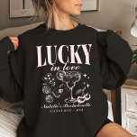 Custom Las Vegas Bachelorette Party Personalized Sweatshirt<br><div class="desc">Celebrate your Las Vegas bachelorette adventure with our "Lucky in Love" Custom Las Vegas Bachelorette Party Personalized Crewneck Sweatshirt. This stylish sweatshirt features a unique front and back print design that embodies the spirit of your retro casino bach trip. Adorned with playful elements like poker dice and drink motifs, it...</div>