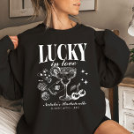 Custom Las Vegas Bachelorette Party Personalized Sweatshirt<br><div class="desc">Elevate your Las Vegas bachelorette party experience with our "Lucky in Love" Custom Las Vegas Bachelorette Party Personalized Sweatshirt. This sweatshirt is not just clothing; it's a symbol of your joyous celebration and camaraderie. Featuring a retro casino bach trip design with intricate details like poker dice and drink motifs, it...</div>