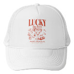 Custom Las Vegas Bachelorette Party Personalized Trucker Hat<br><div class="desc">Complete your Las Vegas bachelorette party look with our "Lucky In Love" Custom Las Vegas Bachelorette Party Personalized Trucker Hat. Perfect for adding a touch of retro casino flair to your celebration, this hat is designed to capture the excitement of your bach trip. Featuring playful elements like poker dice and...</div>