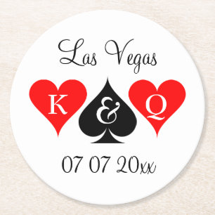 Custom Las Vegas poker wedding party coaster set