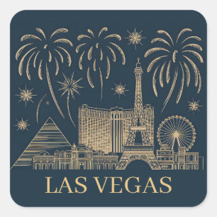 Custom Las Vegas Skyline Gold Line Art Vintage Square Sticker