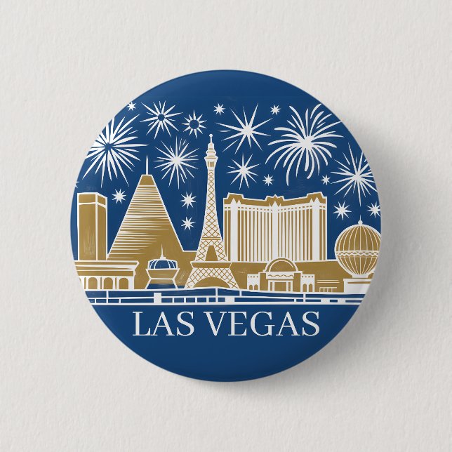 Custom Las Vegas Strip Skyline Minimalist Golden Button (Front)