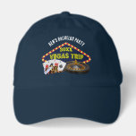 Custom Las Vegas Trip Bachelor Trip Hat<br><div class="desc">Customize your own bachelor party trip navy blue hats for a Las Vegas getaway. A cool hat featuring gambling casino staples such as a deck of cards,  poker chips,  and roulette wheel with Vegas Trip in yellow script. Fun gambler gifts for your whole group.</div>