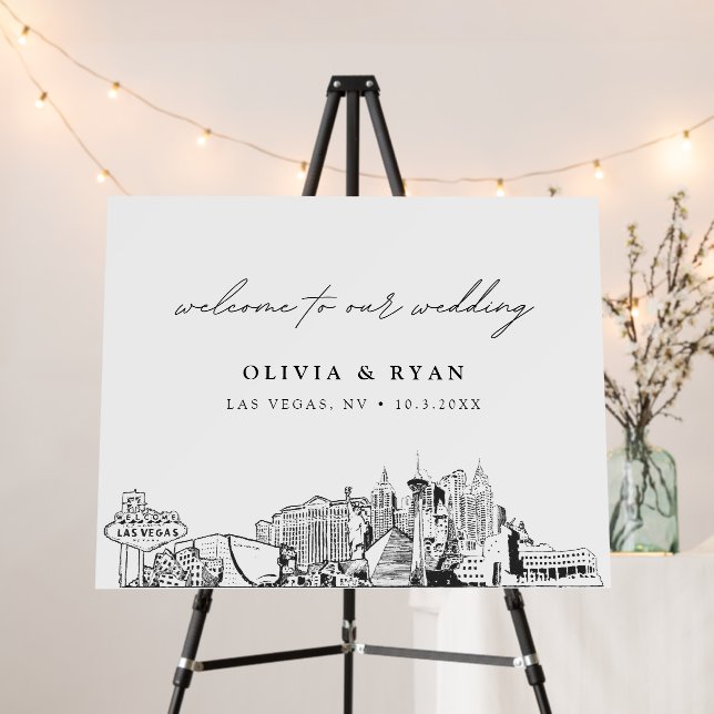 Custom Las Vegas Wedding Skyline Welcome Sign (In Situ (Stand))