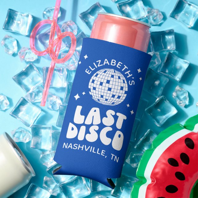 Custom Last Disco Dancing Queen Bachelorette Seltzer Can Cooler (In Situ Summer)