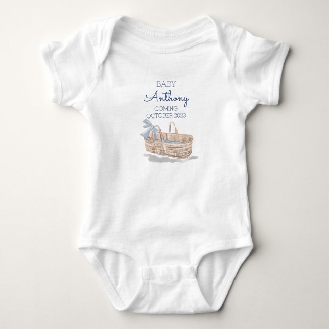 Custom Last Name Announcement Baby Boy Basket Baby Bodysuit (Front)