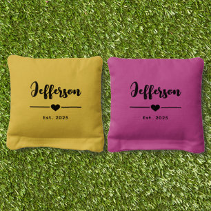 Custom Last Name Black Wedding Monogram Cornhole Bags