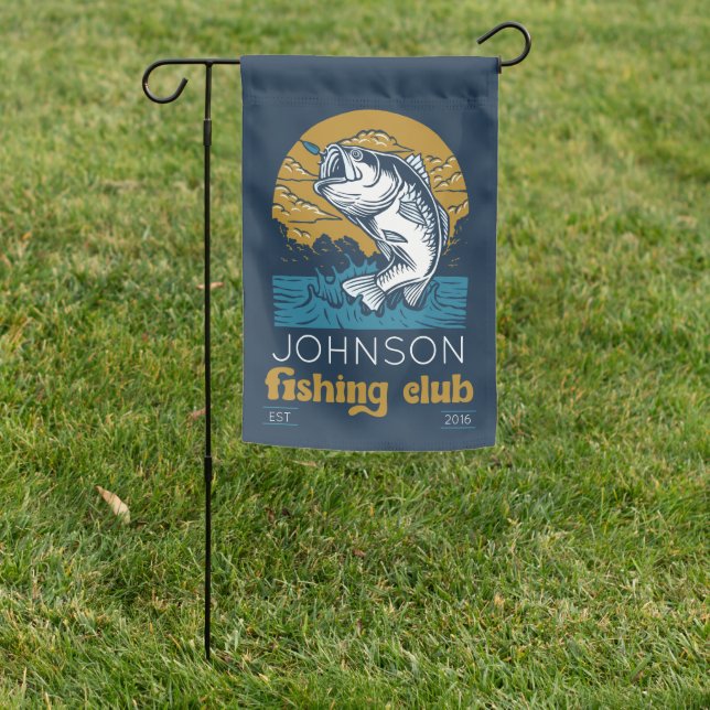 Custom Last Name Fishing Club Garden Flag (In SItu)