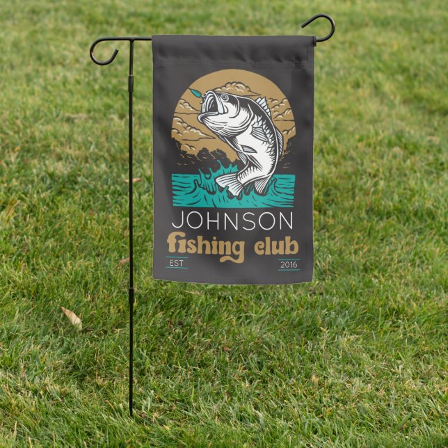 Custom Last Name Fishing Club Garden Flag (In SItu)