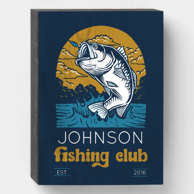 Custom Last Name Fishing Club Wooden Box Sign (Front Vertical)