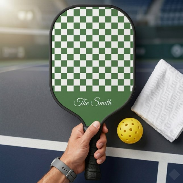 Custom Last Name Green Checkerboard Pickleball Paddle (Creator Uploaded)
