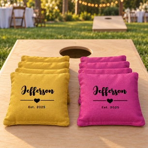 Custom Last Name Heart Wedding Monogram Cornhole Bags