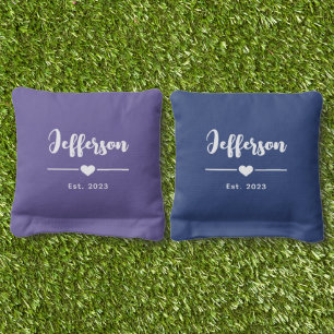 Custom Last Name Heart Wedding Script Cornhole Bags