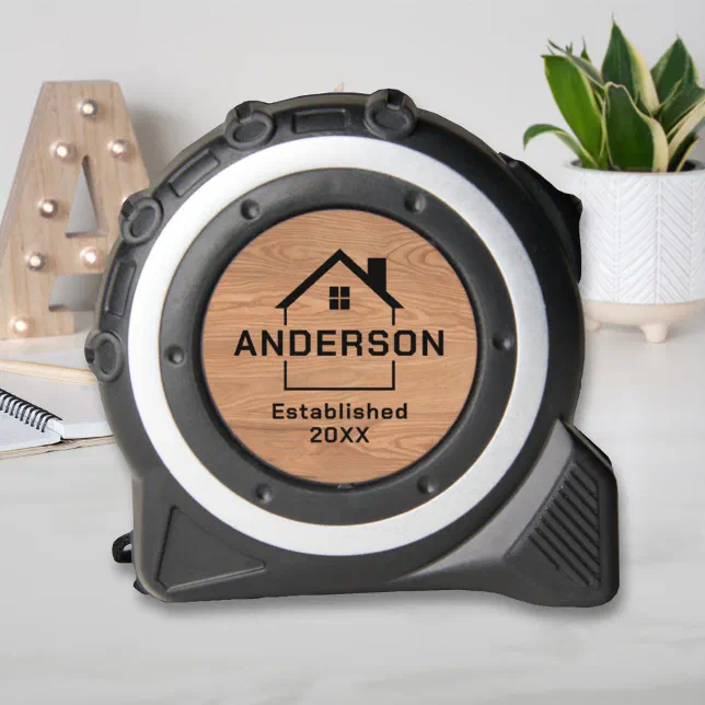 Custom Last Name Home Logo on Wood Grain Tape Measure