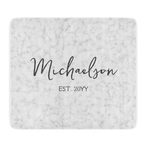 Custom Last Name Marble Print Glass Cutting Board