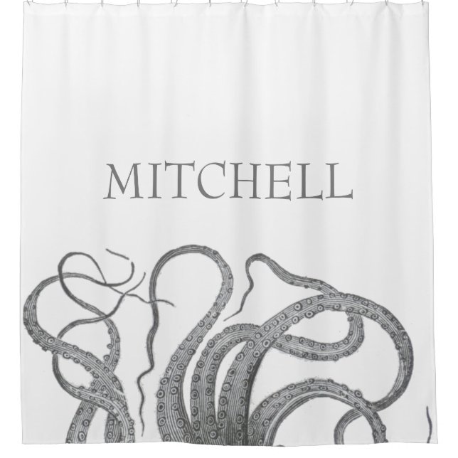 Custom last name nautical octopus kraken tentacles shower curtain (Front)
