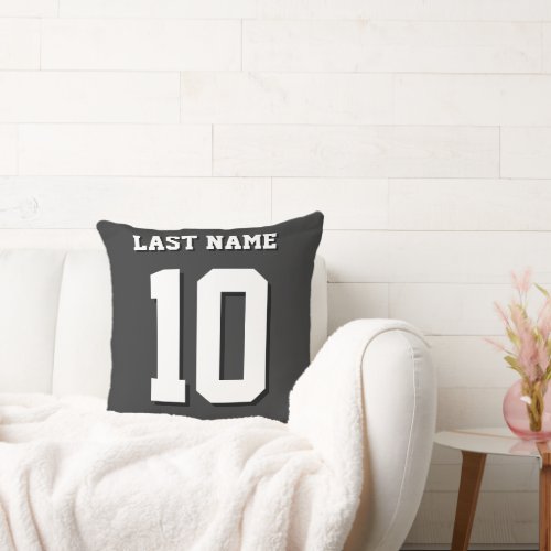 Custom Last Name Number Drop Shadow Sports Jersey  Throw Pillow