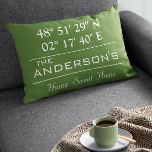Custom Latitude Longitude Family Name Home Address Accent Pillow