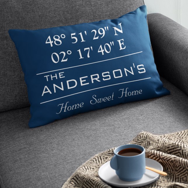 Custom Latitude Longitude Family Name Home Address Accent Pillow (Creator Uploaded)
