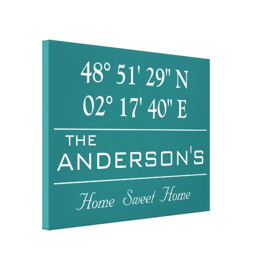 Custom Latitude Longitude Family Name Home Address Canvas Print