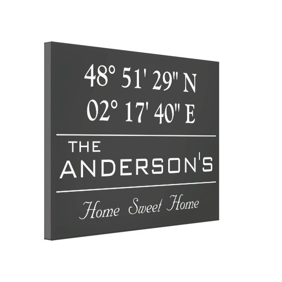 Custom Latitude Longitude Family Name Home Address Canvas Print