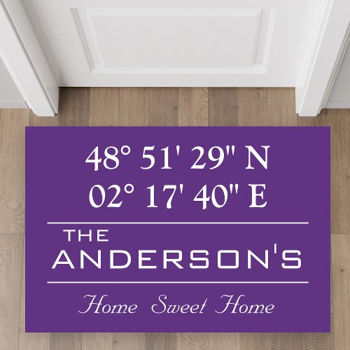 Custom Latitude Longitude Family Name Home Address Doormat