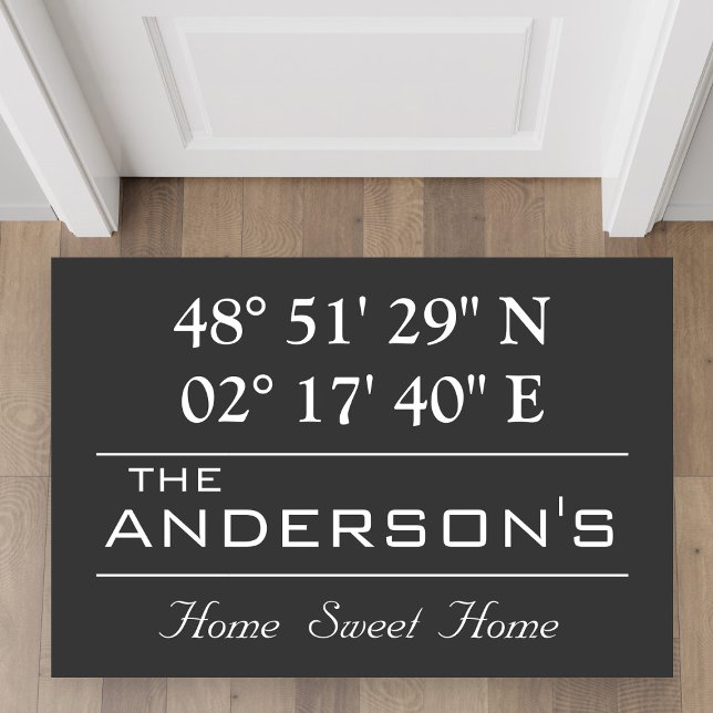 Custom Latitude Longitude Family Name Home Address Doormat (Creator Uploaded)