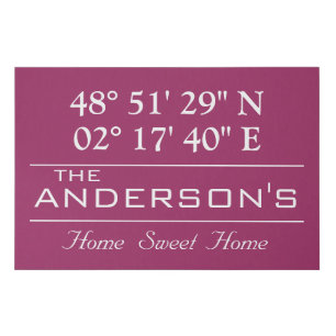 Custom Latitude Longitude Family Name Home Address Faux Canvas Print