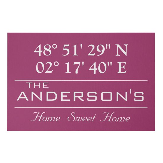 Custom Latitude Longitude Family Name Home Address Faux Canvas Print