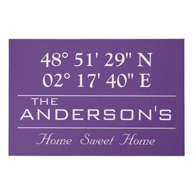 Custom Latitude Longitude Family Name Home Address Faux Canvas Print (Front)