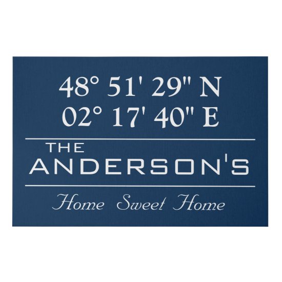 Custom Latitude Longitude Family Name Home Address Faux Canvas Print
