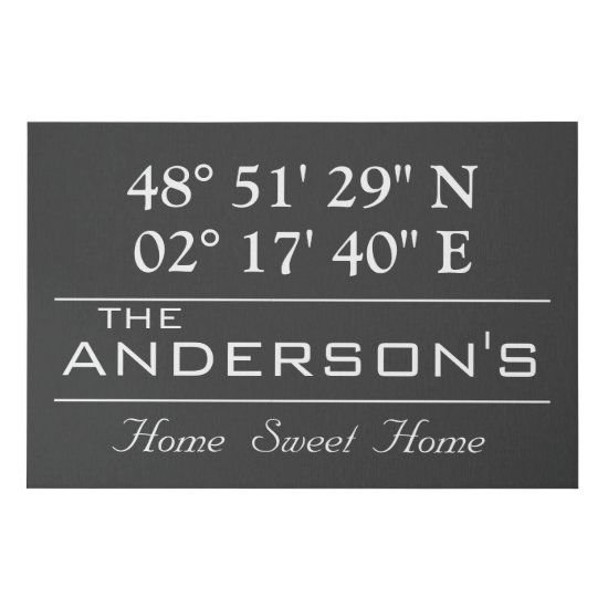 Custom Latitude Longitude Family Name Home Address Faux Canvas Print