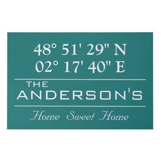 Custom Latitude Longitude Family Name Home Address Faux Canvas Print
