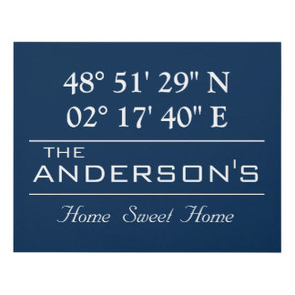 Custom Latitude Longitude Family Name Home Address Panel Wall Art