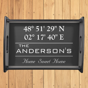 Custom Latitude Longitude Family Name Home Address Serving Tray