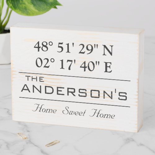 Custom Latitude Longitude Family Name Home Address Wooden Box Sign