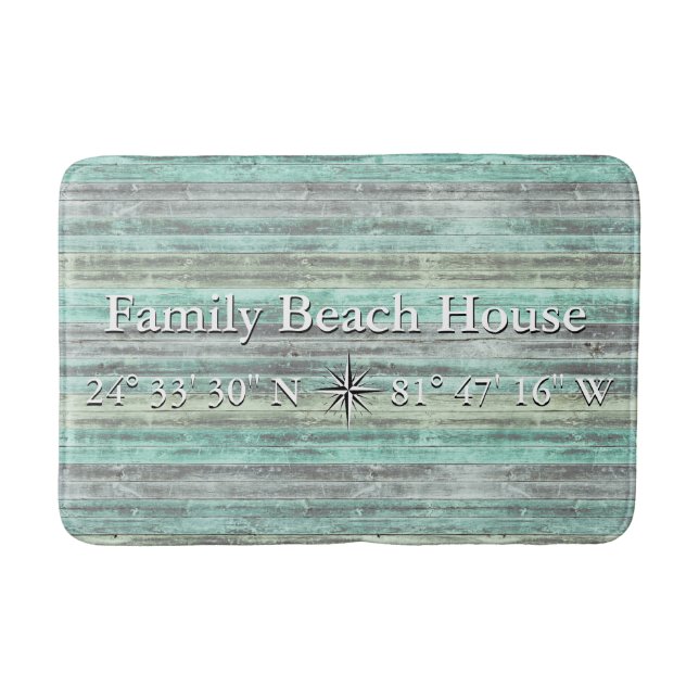 Custom Lattitude And Longitude Coastal Decor Bathroom Mat (Front)