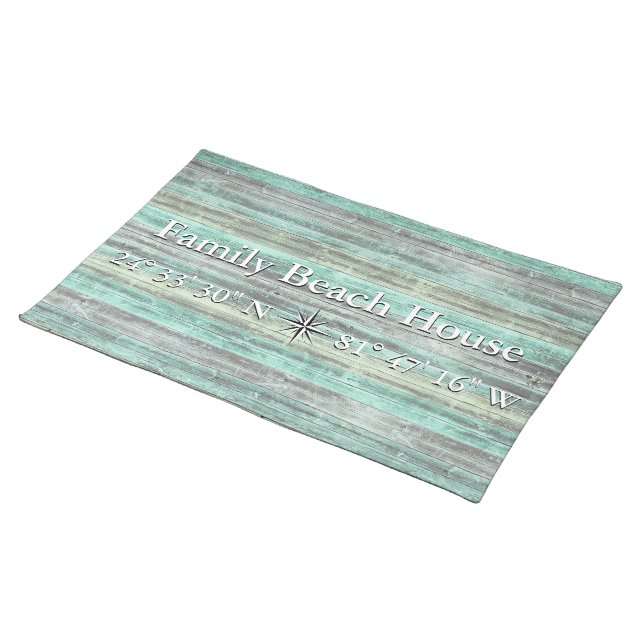 Custom Lattitude And Longitude Coastal Decor Cloth Placemat (On Table)